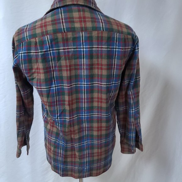 Vtg Pendleton Mens Medium Brown Stripe Long Sleeve Button Wool Flannel Shirt - Picture 7 of 12